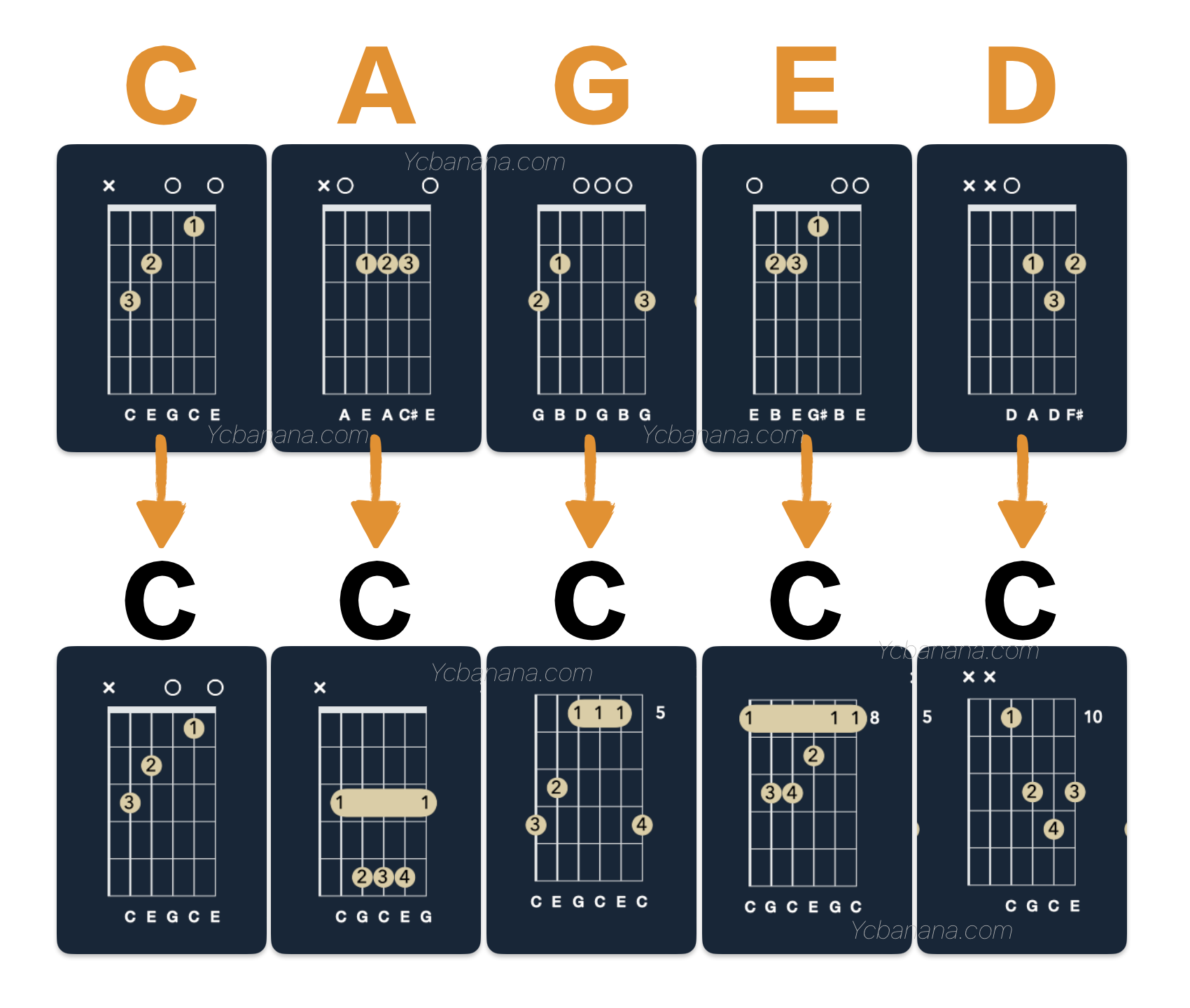 吉他CAGED C和弦指形